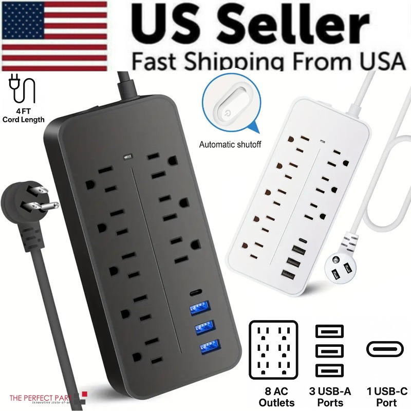 Ac Surge Protector - ปลั๊กพ่วงป้องกันไฟกระชากแบบอเมริกัน 8 ช่องเสียบ AC 3 พอร์ต