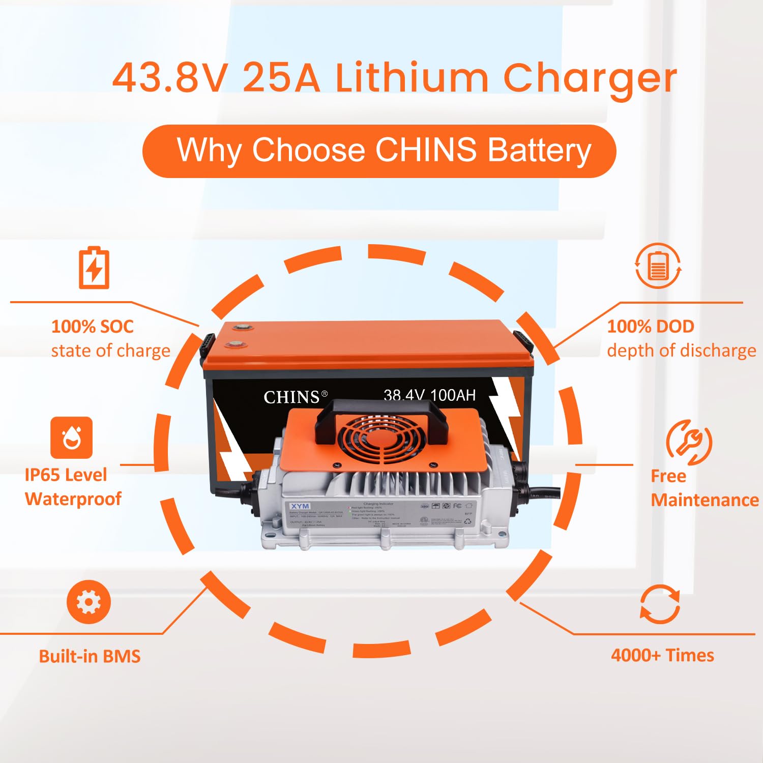 Lithium Battery 100Ah - แบตเตอรี่ลิเธียมสำหรับรถกอล์ฟ 36V 100AH, 200A BMS, พร้อมที่ชาร์จ,