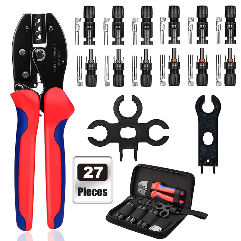 Mc4 Crimping Tool - ชุดกล่องเครื่องมือคีมยำหัวพลังงานแสงอาทิตย์สำหรับ MC4สายเคเบิลขั้วต่อไฟฟ้าแผงโซล่า PV ชุดขั้วต่อเพศชาย6ตัว