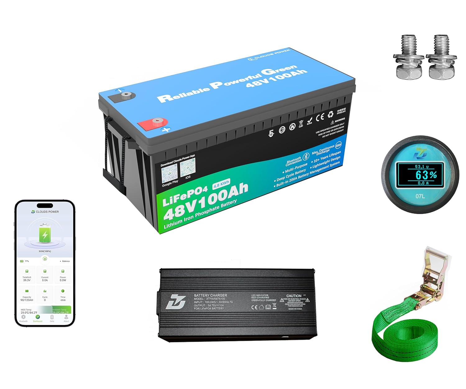 Lithium Battery 100Ah - แบตเตอรี่ลิเธียมสำหรับรถกอล์ฟ 48 โวลต์ 100 แอมป์ชั่วโมง, แบตเตอรี่