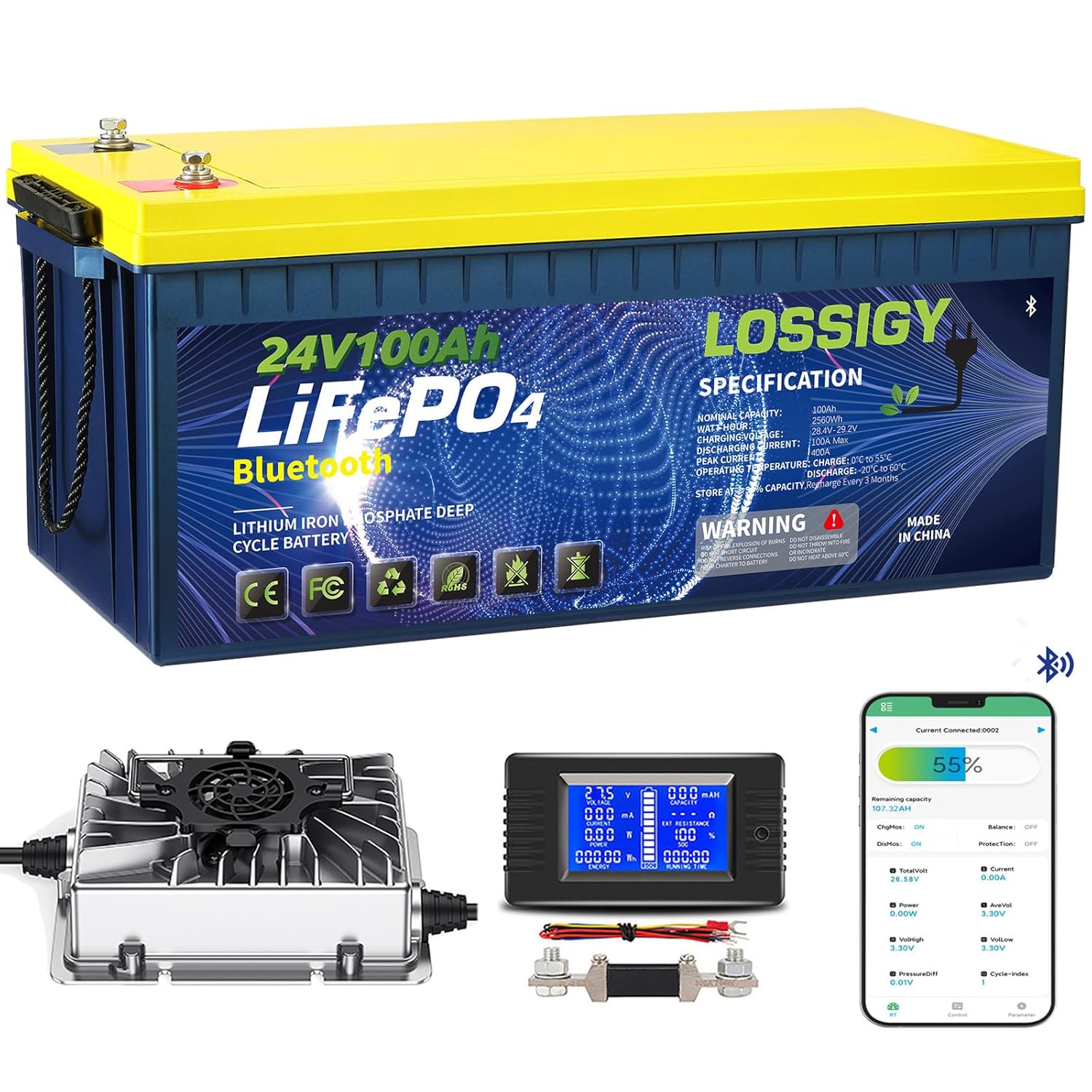 Lithium Battery 100Ah - ชุดแปลงแบตเตอรี่ลิเธียม LiFePO4 24V 100AH, พร้อมระบบจัดการแบตเตอรี่อัจฉริยะ 100A