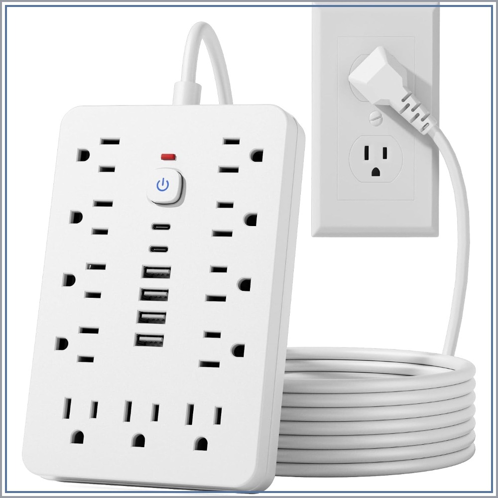 Ac Surge Protector - ปลั๊กพ่วงป้องกันไฟกระชากแบบแบน 15 ฟุต, 11 ช่องเสียบ AC